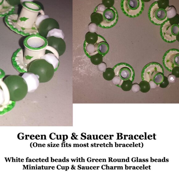 TDD Custom Made One Size Fits Most Green Cup & Saucer Bracelet - Picture 4 of 5